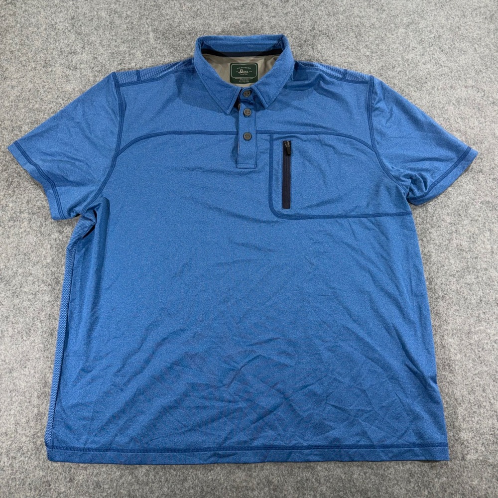 GH Bass & Co‎ Mens XL Blue Performance Polo Short Sleeve Zip Chest Pocket Shirt